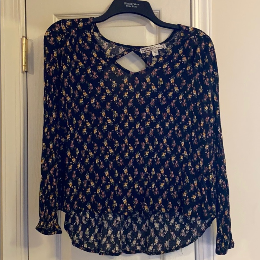 Gypsies&Moondust Long Sleeve Black Floral Blouse